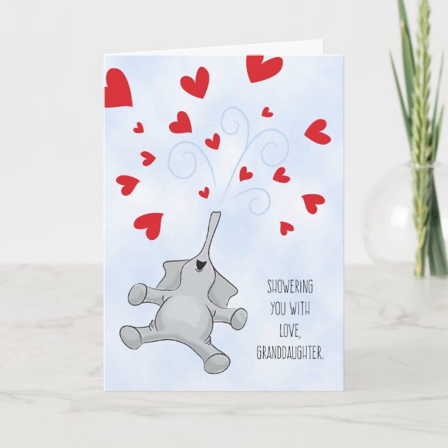 Granddaughter Valentine's Day Elephant & Hearts Holiday Card (Front)