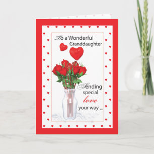 Granddaughter Valentine's Day Red Roses Hearts Holiday Card