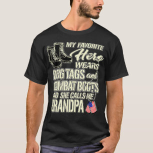 Granddaughter Wears Dog Tags Combat Boots Proud Ar T-Shirt