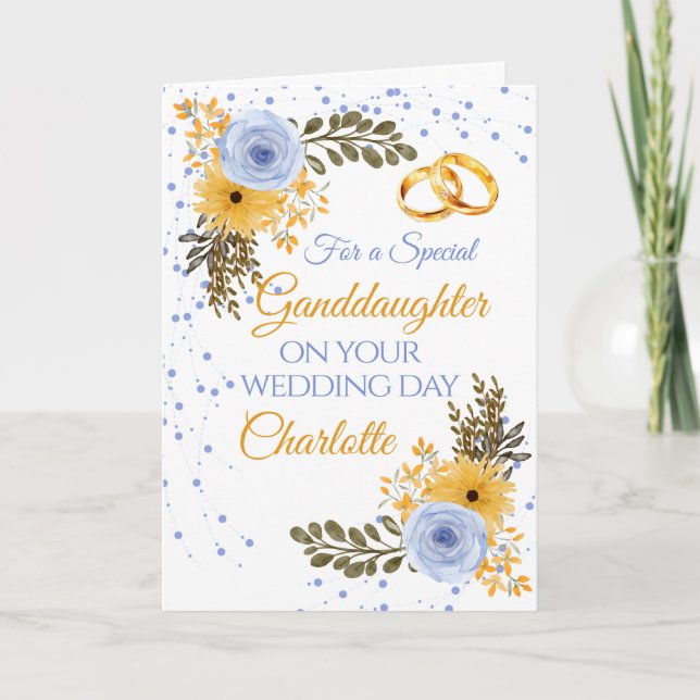 Granddaughter Wedding Day Floral Congratulations Card (Front)