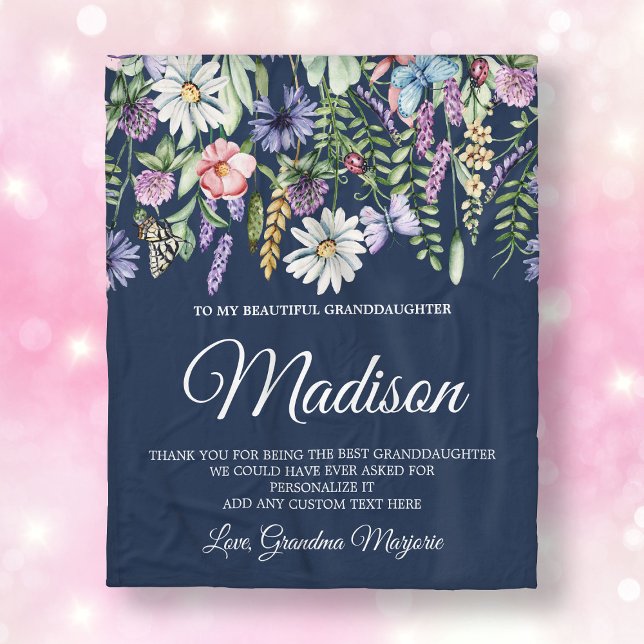 Granddaughter Wildflowers Personalised Fleece Blanket (Granddaughter Wildflowers Personalized Fleece Blanket
)