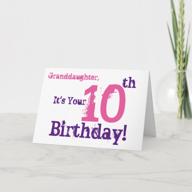 Granddaughter's 10th birthday in purple, pink. card (Front)