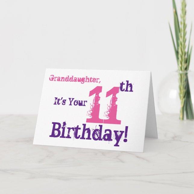 Granddaughter's 11th birthday in purple, pink. card (Front)