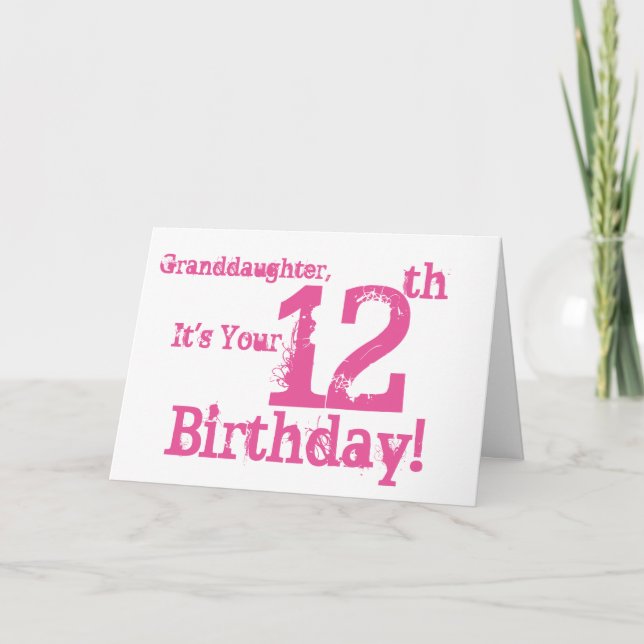 Granddaughter's 12th birthday in pink. card (Front)