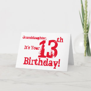 Granddaughter's 13th birthday in red and white card