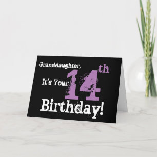 Granddaughter's 14th birthday, black, purple. card