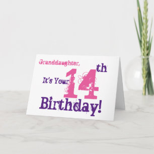 Granddaughter's 14th birthday in purple, pink. card