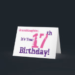 Granddaughter's 17th birthday in purple, pink. card<br><div class="desc">A white background featuring purple and pink text,  on this fun,  birthday greeting for a granddaughter. My Funny Mind Greetings.</div>