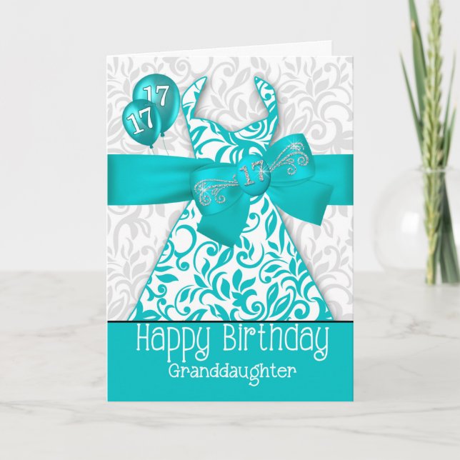 Granddaughter's 17th Birthday Turquoise Dress Card (Front)