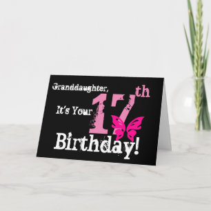 Granddaughter's 17th, pink butterfly. card