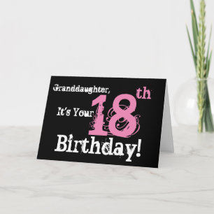 Granddaughter's 18th birthday, black, white, pink. card