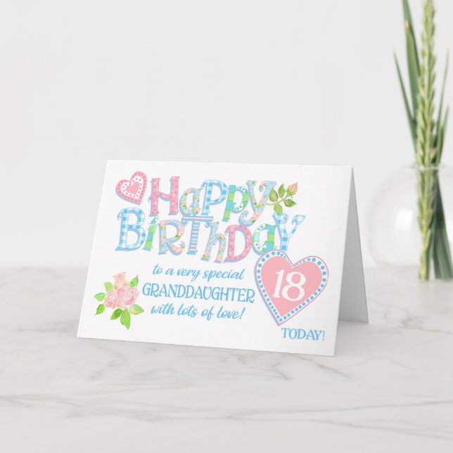 Granddaughter's 18th Birthday Roses Hearts Card (Front)