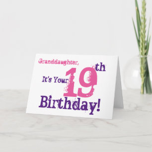 Granddaughter's 19th birthday in purple, pink. card