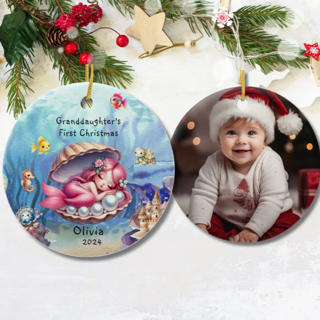 Granddaughter's 1st Cute Mermaid Ocean Ceramic Tree Decoration (Creator Uploaded)