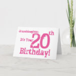 Granddaughter's 20th birthday in pink. card<br><div class="desc">A white background featuring pink text,  on this fun,  birthday greeting for a granddaughter. My Funny Mind Greetings.</div>