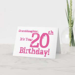 Granddaughter's 20th birthday in pink. card