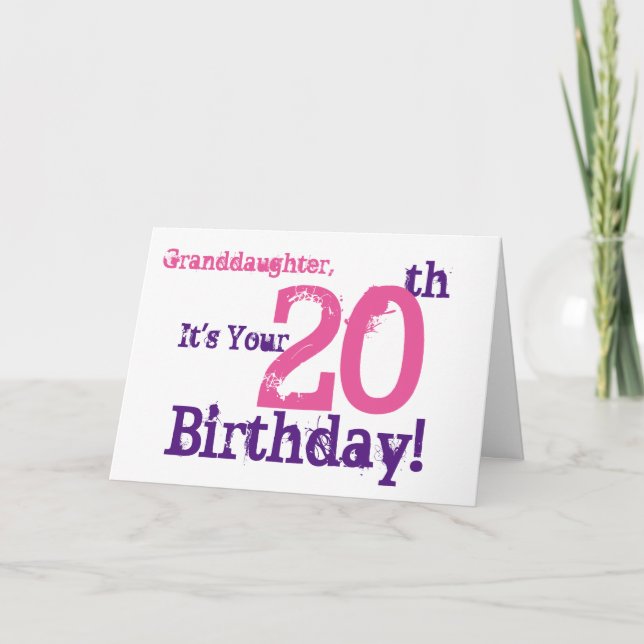 Granddaughter's 20th birthday in purple, pink. card (Front)