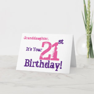 Granddaughter's 21st birthday in purple, pink. card