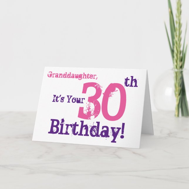 Granddaughter's 30th birthday in purple, pink. card (Front)