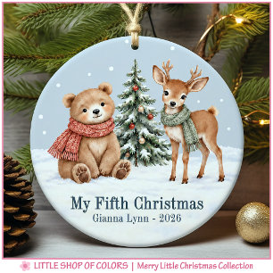 Granddaughters Fifth Christmas Woodland Animals Ceramic Tree Decoration