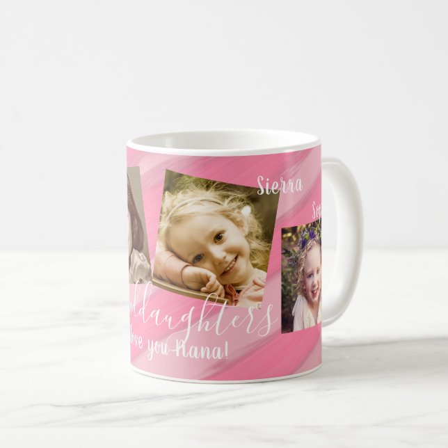Granddaughters Pink Stripes Photo Collage Mug (Front Right)