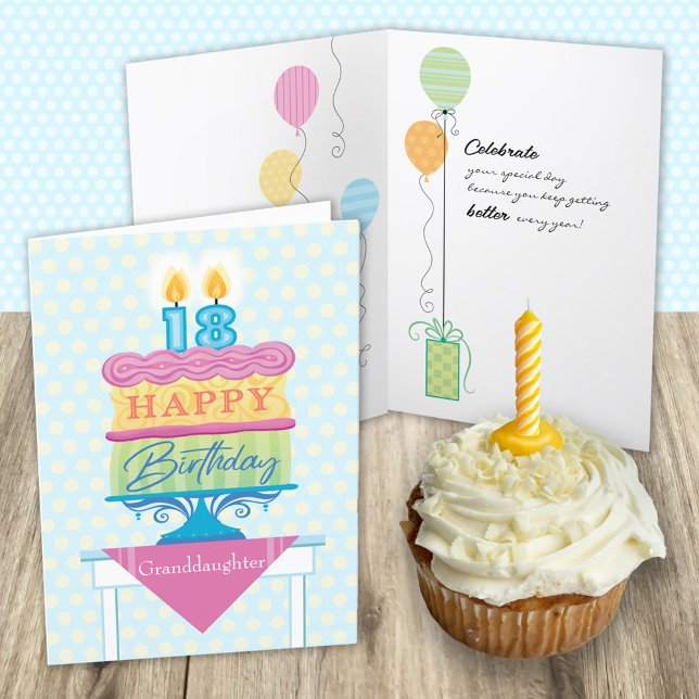 Granddaugther 18th Birthday Cake Number Candles  Card (Creator Uploaded)