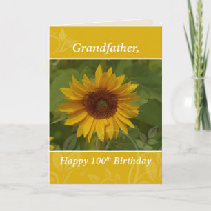 Grandfather 100th Year Sunflower Happy Birthday Card