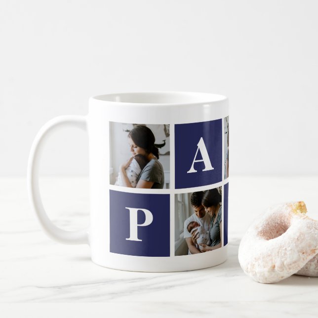 Grandfather 5 Photo Collage Papa Mug (With Donut)
