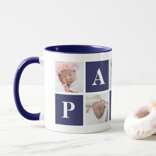 Grandfather 5 Photo Collage Papa Mug (With Donut)