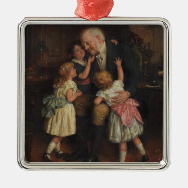 Grandfather and Granddaughters (by Joseph Clark) Metal Tree Decoration (Front)