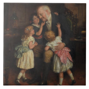 Grandfather and Granddaughters (by Joseph Clark) Tile