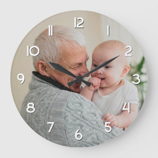 Grandfather and Grandson Family Photo Large Clock