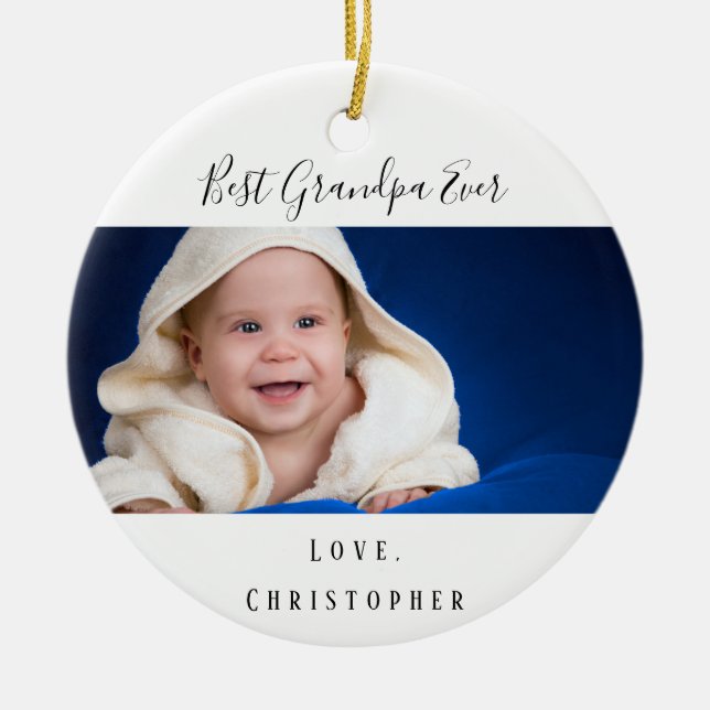 Grandfather baby white photo ceramic tree decoration (Front)
