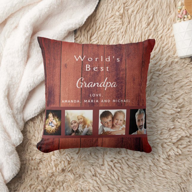 Grandfather brown wood photo farmhouse cushion (Blanket)