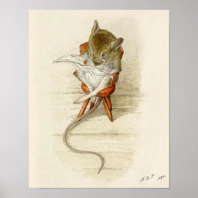 Grandfather Dormouse Reading Newspaper Poster (Front)