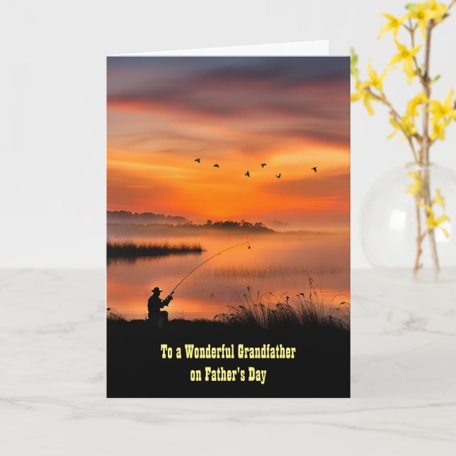 Grandfather Grandpa Happy Fathers Day Fishing  Card (Yellow Flower)