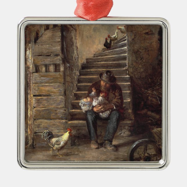 Grandfather Looking After His Grandson Metal Tree Decoration (Front)