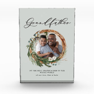 Grandfather modern chic elegant leafy wreath photo block