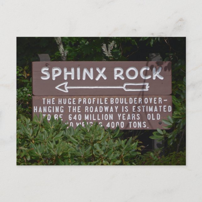 Grandfather Mountain Sphinx Rock Sign Travel Photo Postcard (Front)