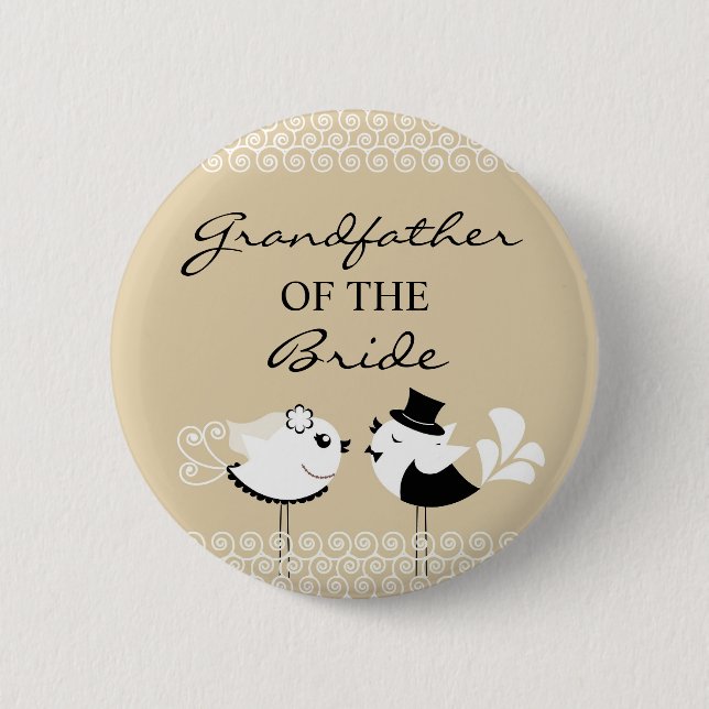 Grandfather of the Bride Birds Wedding Button (Front)