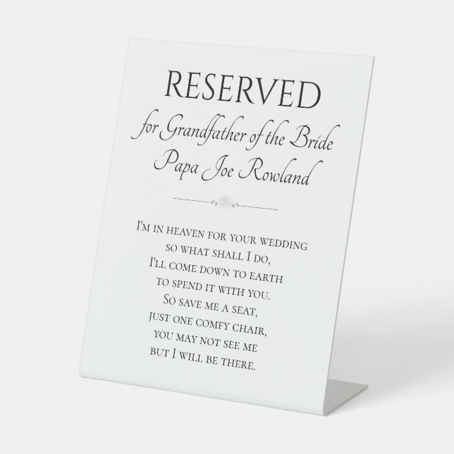 Grandfather of the Bride Memorial Poem Wedding Pedestal Sign (Front)