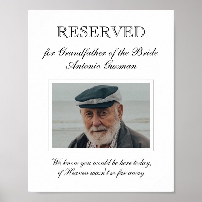 Grandfather of the Bride Photo Memorial Wedding Poster (Front)
