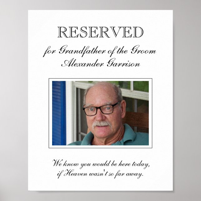 Grandfather of the Groom Memorial Photo Wedding Poster (Front)