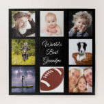 Grandfather Photo collage best grandpa black Jigsaw Puzzle<br><div class="desc">A gift for your grandfather celebrating his life with a collage of 8 photos.  White text: World's Best Grandpa. Use photo of him,  children,  wife,  pets,  friends,  his interests or dream travel destination. Black background. Perfect as a Father's Day gift or for birthdays and Christmas.</div>