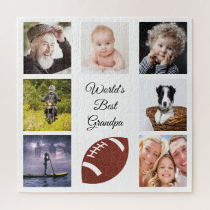 Grandfather Photo collage best grandpa white Jigsaw Puzzle