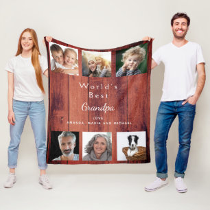 Grandfather photo collage rustic brown wood fleece blanket