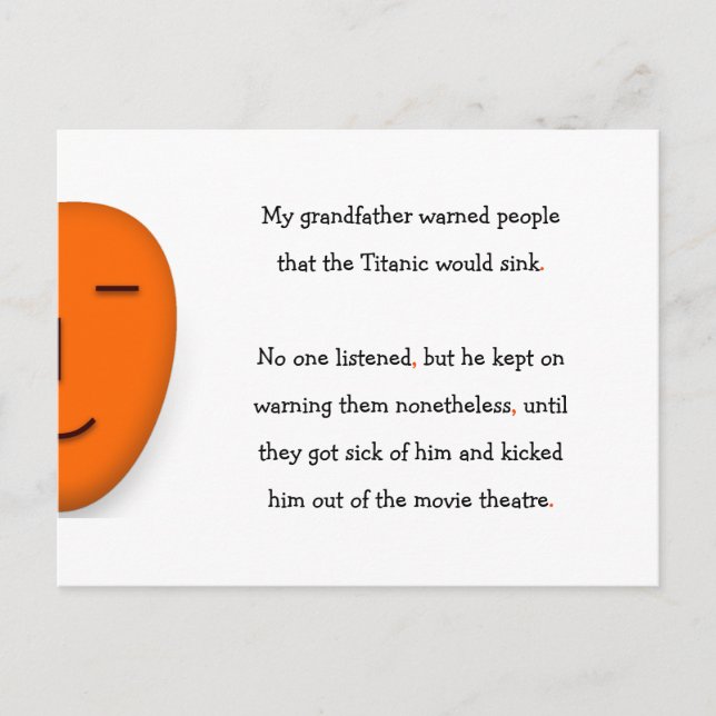 Grandfather Warned Titanic Sink Funny Humour Joke Postcard (Front)