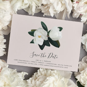 Grandiflora Blush Pink & White Magnolia Wedding Save The Date