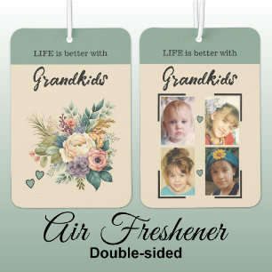 Grandkids 4 photo floral hearts green car air freshener