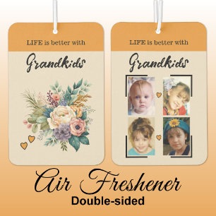 Grandkids 4 photo floral hearts orange car air freshener